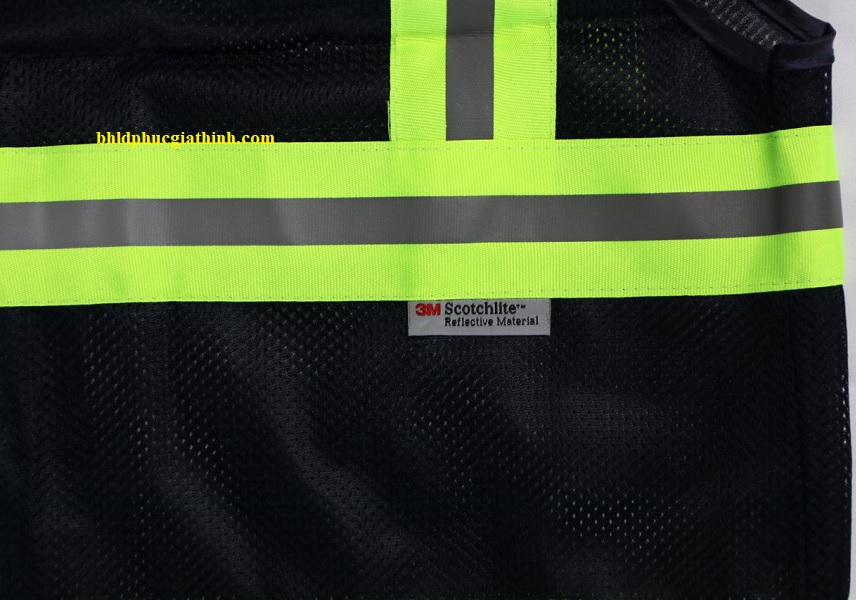 Áo lưới polyester phản quang màu xanh đen kiểu 3M thoáng mát
