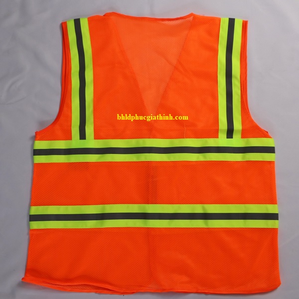 Áo vải lưới polyester màu cam phản quang kiểu 3M thoáng mát