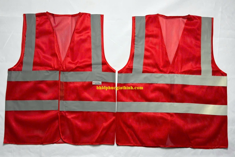 Áo lưới polyester phản quang màu đỏ kiểu 3M thoáng mát