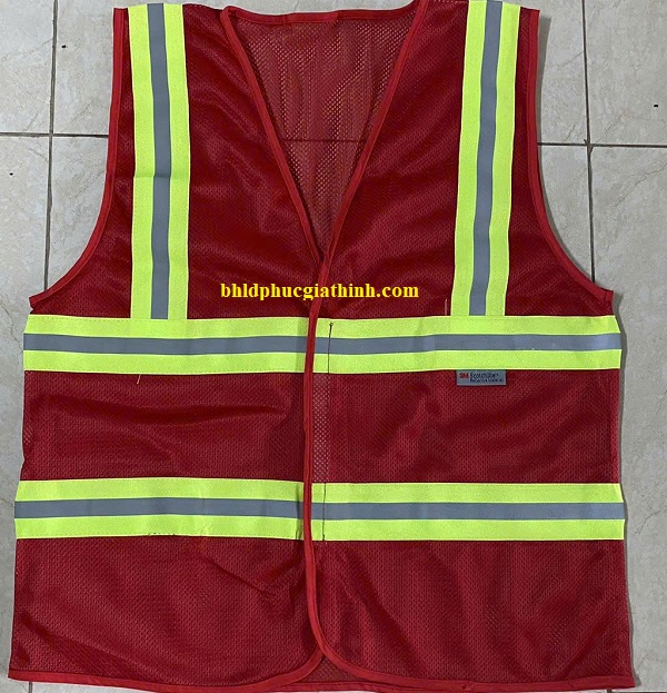 Áo lưới polyester phản quang màu đỏ kiểu 3M thoáng mát