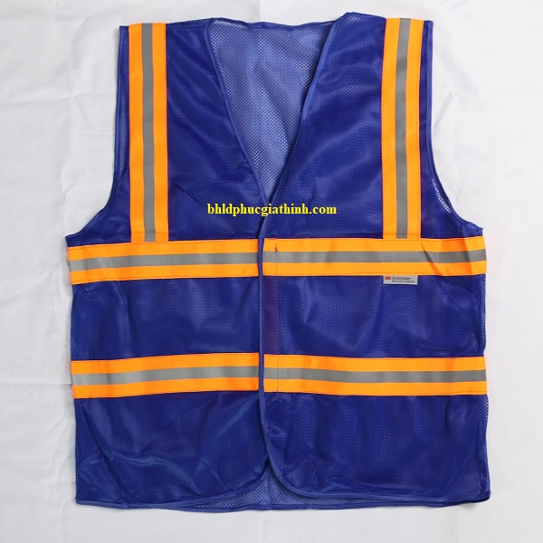 Áo lưới polyester phản quang xanh dương kiểu 3M thoáng mát