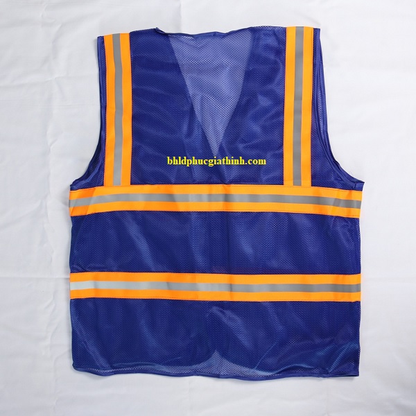 Áo lưới polyester phản quang xanh dương kiểu 3M thoáng mát