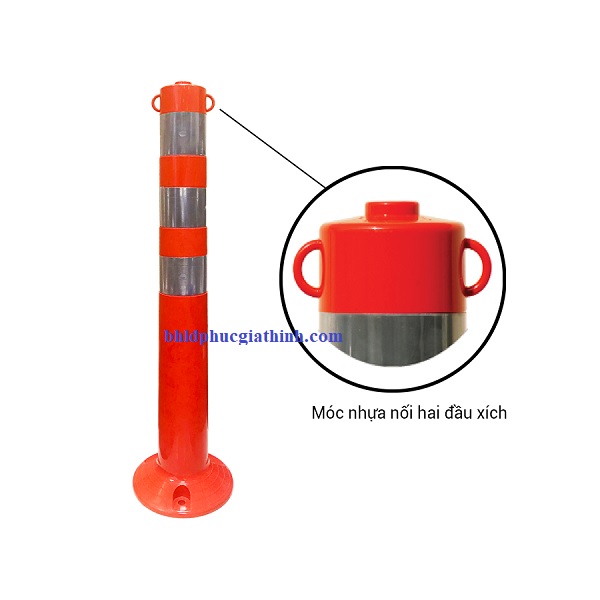 Cọc tiêu phân làn hình trụ nhựa dẻo có đầu gắn dây xích kích thước ø200 x ø80 x H750mm