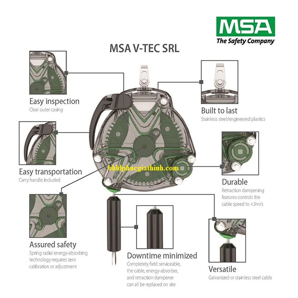 Cuộn dây cáp thép hãm tự động 6m MSA V-TEC 63306-00AEU chính hãng