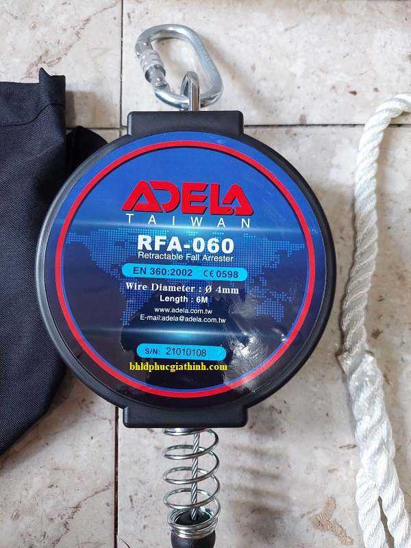 Cuộn dây hãm tự động chống rơi dài 6m Adela FRA-060 cáp thép 4mm