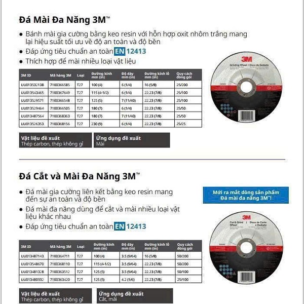 Đá mài đa dụng 3M Depressed Center Wheel 24 T27 180mm x 6.3mm x 22.23mm chính hãng