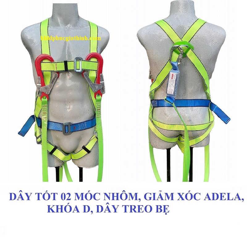 Dây an toàn toàn thân 2 móc nhôm giảm xóc Adela