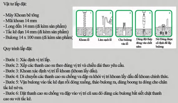 Đệm cao su chống va đập giảm chấn có phản quang kích thước 500x200x100mm