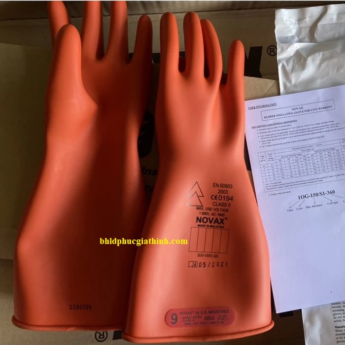 Găng Tay Cao Su Cách Điện 1000V Class 0 dài 360mm Novax Malaysia