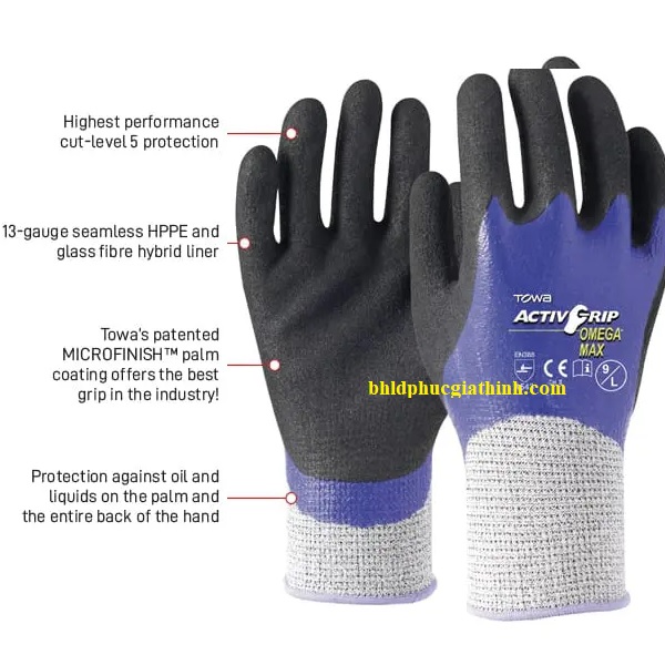Găng tay chống dầu chống cắt cấp độ 5 Towa ActivGrip Omega Max 542