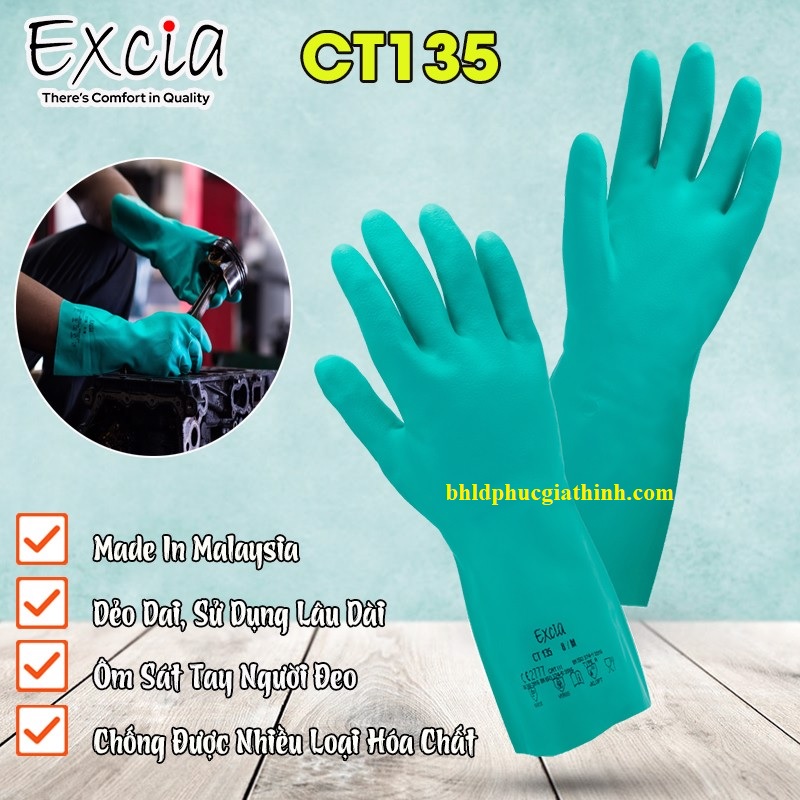 Găng tay chống hoá chất Excia CT135 chất liệu Nitrile Malaysia