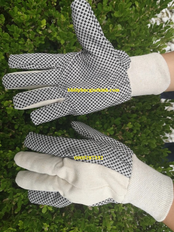 Găng tay Cotton phủ hạt nhựa Polkadot 10oz