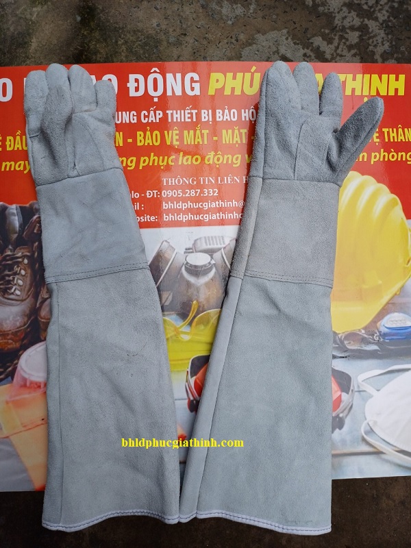 Găng tay da hàn 2 lớp dài 65cm dùng trong cơ khí