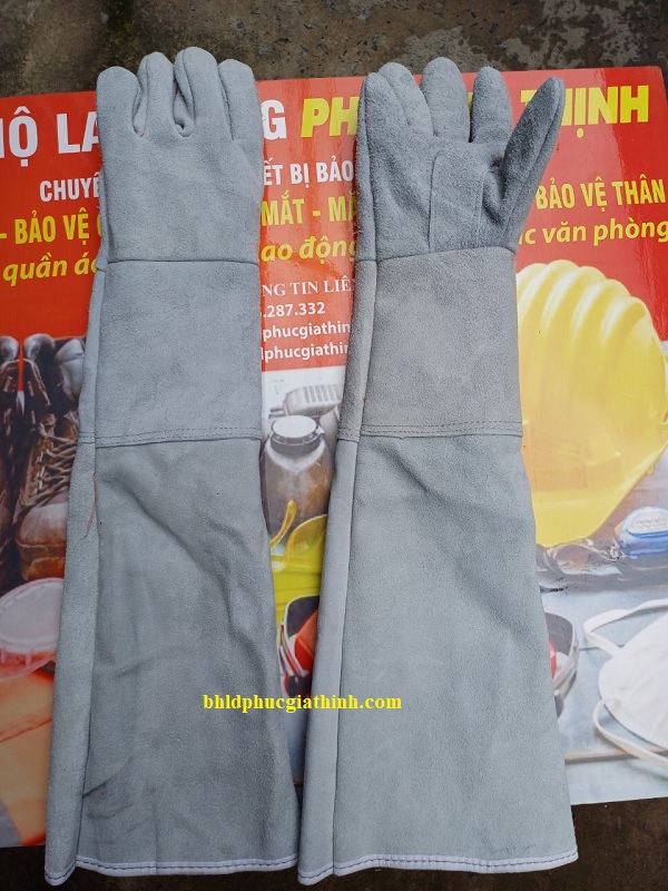 Găng tay da hàn 2 lớp dài 65cm dùng trong cơ khí