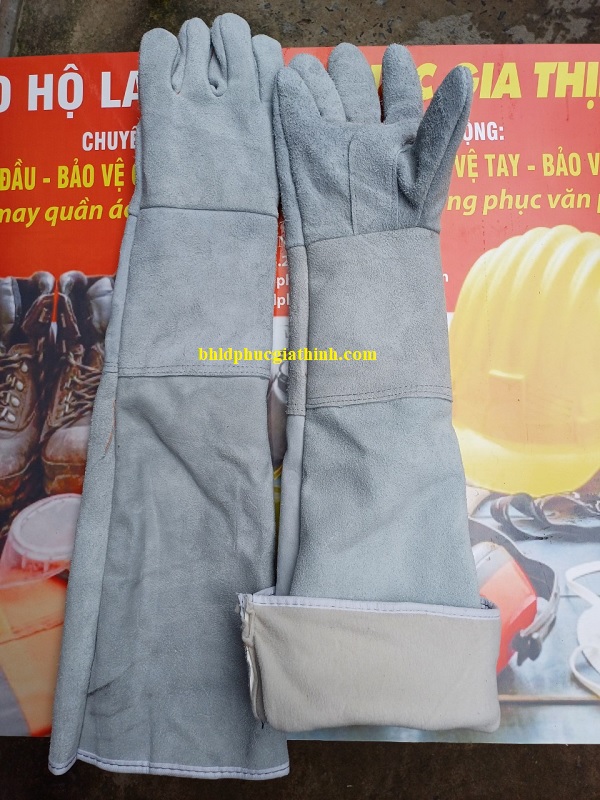 Găng tay da hàn 2 lớp dài 65cm dùng trong cơ khí