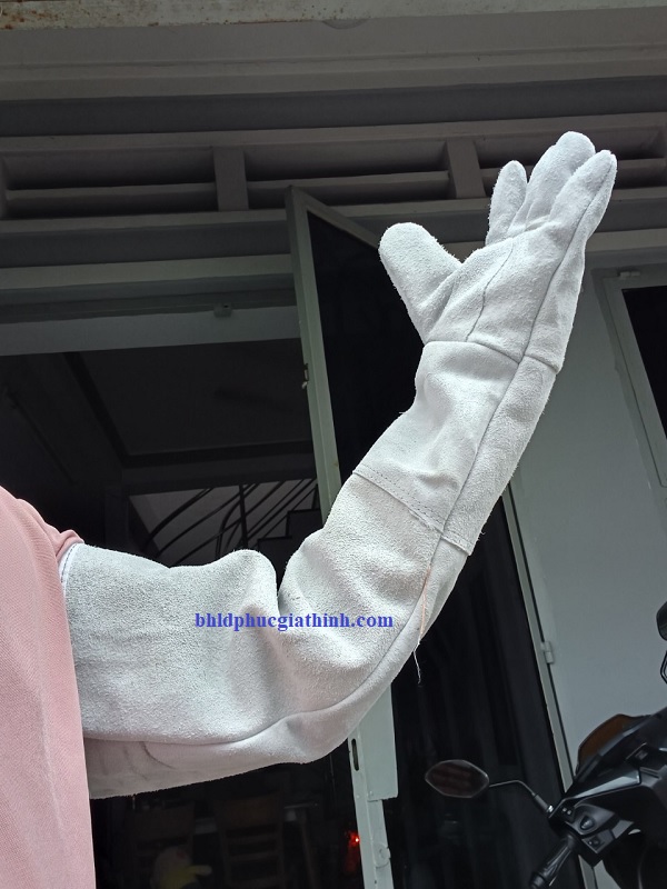 Găng tay da hàn 2 lớp dài 65cm dùng trong cơ khí