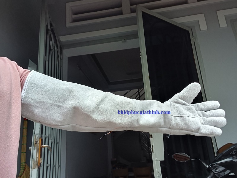 Găng tay da hàn 2 lớp dài 65cm dùng trong cơ khí