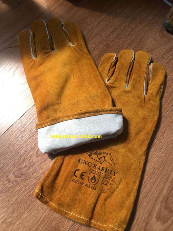 Găng tay da hàn con ngựa 2 lớp GNC Safety dài 14inch chịu nhiệt chống cháy