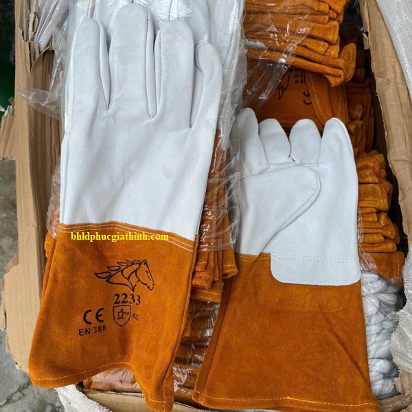 Găng tay da hàn TIG 2233 dài 34cm chất liệu da cừu kết hợp da bò