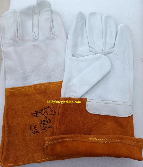 Găng tay da hàn TIG 2233 dài 34cm chất liệu da cừu kết hợp da bò
