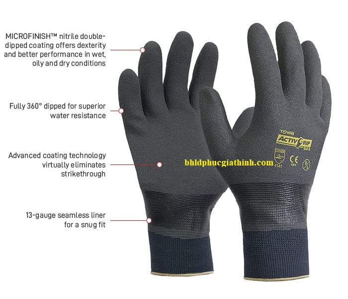 Găng tay đa năng nhúng Nitrile chống dầu Towa Activgrip 503