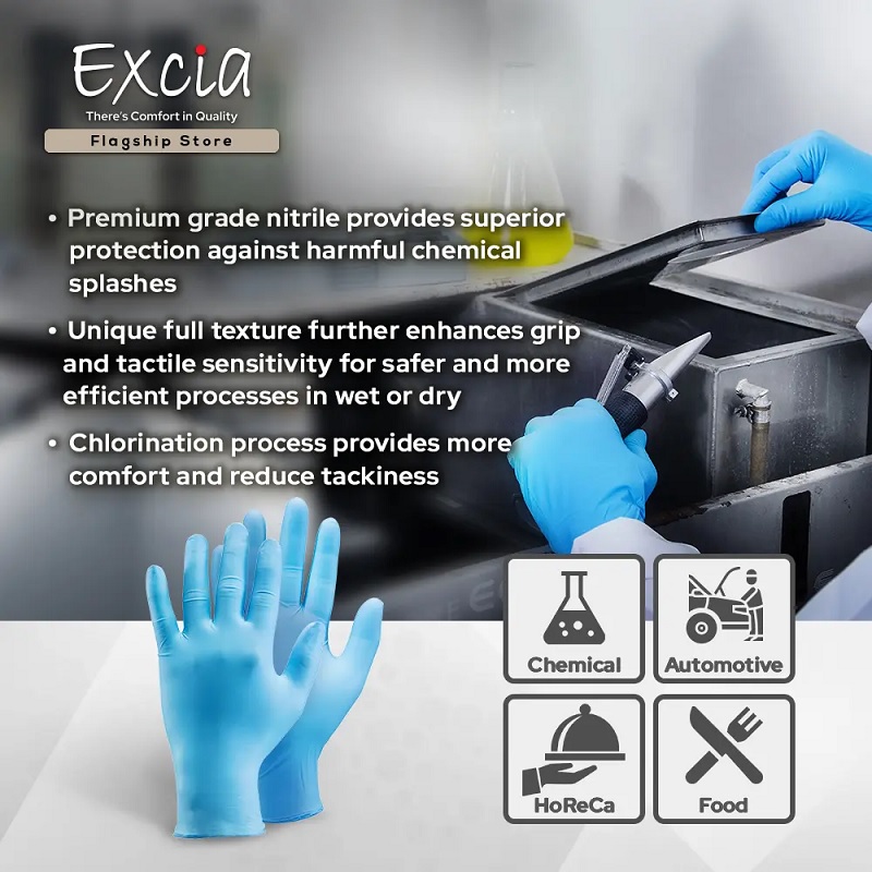 Găng tay Nitrile chống hoá chất dùng một lần Excia 9500 Malaysia