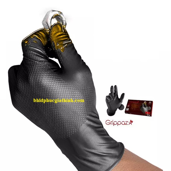 Găng tay Nitrile chuyên dụng trong thực phẩm chống dầu và hoá chất Grippaz PIP 67-246 màu đen