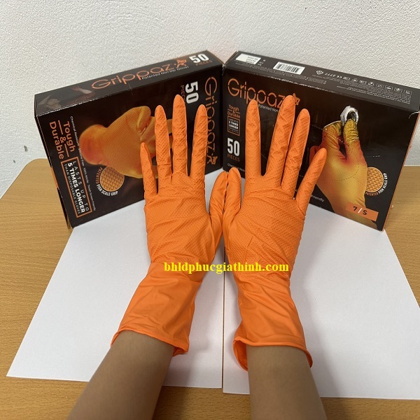 Găng tay Nitrile chuyên dụng trong thực phẩm chống dầu và hoá chất Grippaz PIP 67-256 màu cam