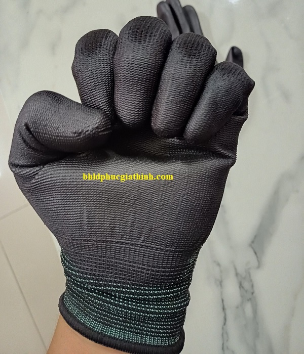 Găng tay sợi Polyester phủ PU lòng bàn tay màu đen chống tĩnh điện