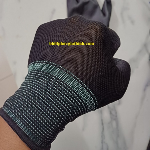 Găng tay sợi Polyester phủ PU lòng bàn tay màu đen chống tĩnh điện