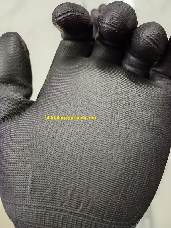 Găng tay sợi Polyester phủ PU lòng bàn tay màu đen chống tĩnh điện