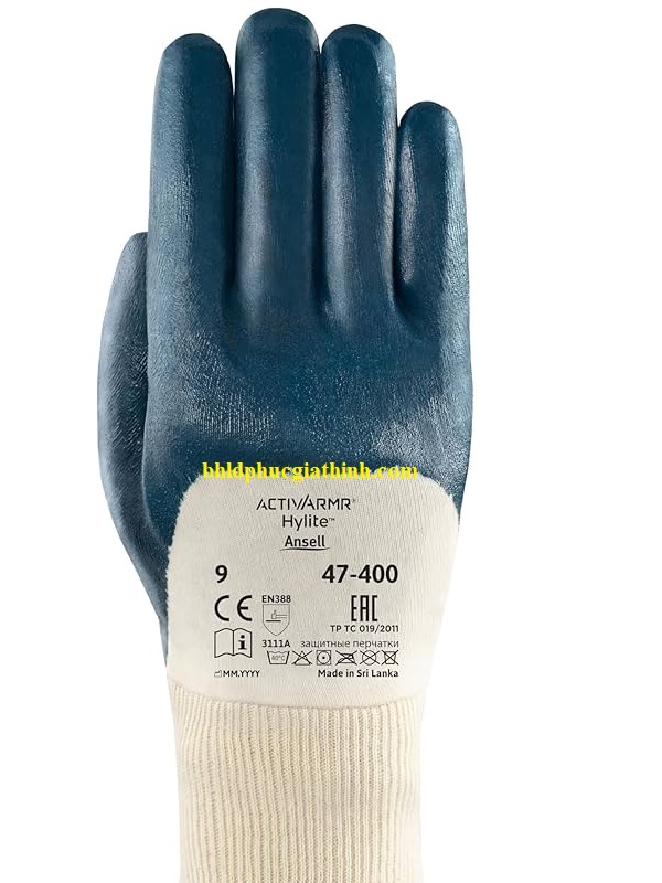Găng tay sợi dệt kim nhúng Nitrile chống bám dầu Ansell ACTIVARMR HYLITE 47-400