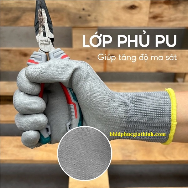 Găng tay cơ khí đa năng sợi Polyester phủ PU lòng bàn tay Deltaplus VE702PG