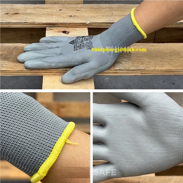 Găng tay cơ khí đa năng sợi Polyester phủ PU lòng bàn tay Deltaplus VE702PG