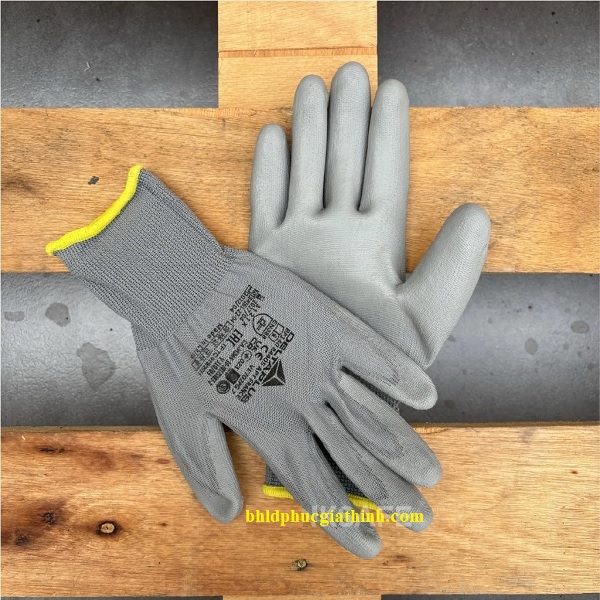 Găng tay cơ khí đa năng sợi Polyester phủ PU lòng bàn tay Deltaplus VE702PG
