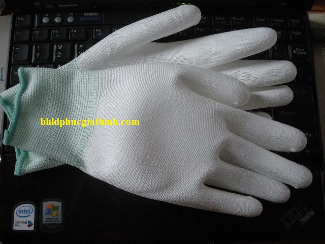 Găng tay sợi Polyester phủ PU bàn chống tĩnh điện màu trắng