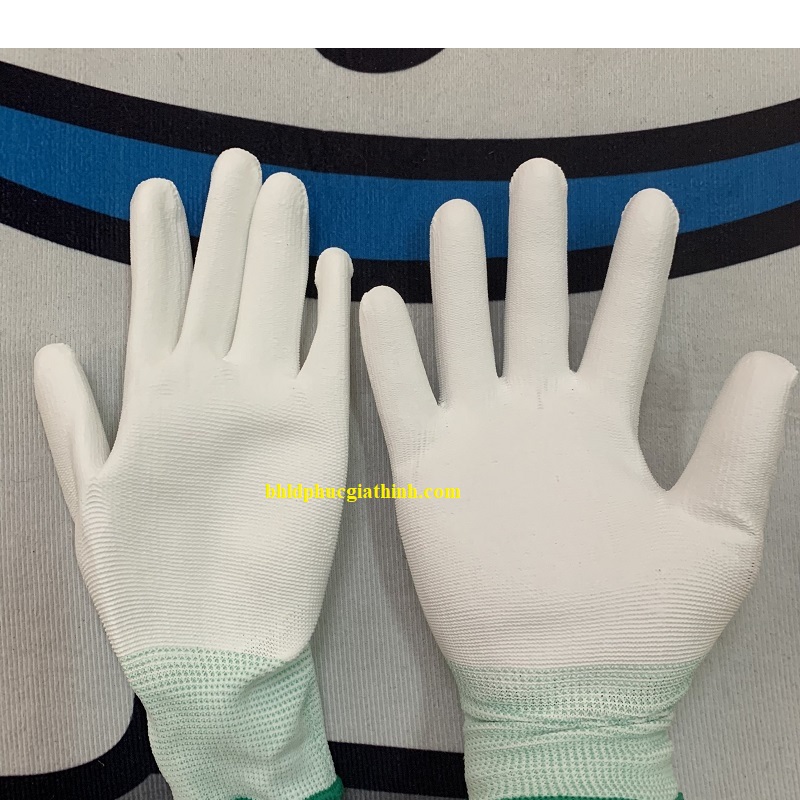 Găng tay sợi Polyester phủ PU bàn chống tĩnh điện màu trắng