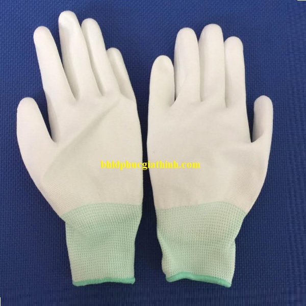 Găng tay sợi Polyester phủ PU bàn chống tĩnh điện màu trắng