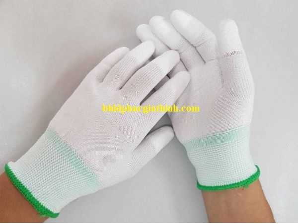 Găng tay sợi Polyester phủ PU ngón chống tĩnh điện màu trắng