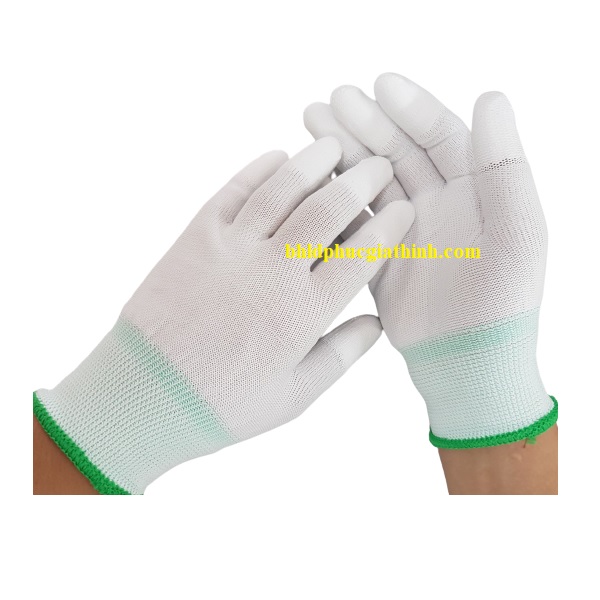 Găng tay sợi Polyester phủ PU ngón chống tĩnh điện màu trắng