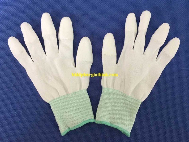 Găng tay sợi Polyester phủ PU ngón chống tĩnh điện màu trắng