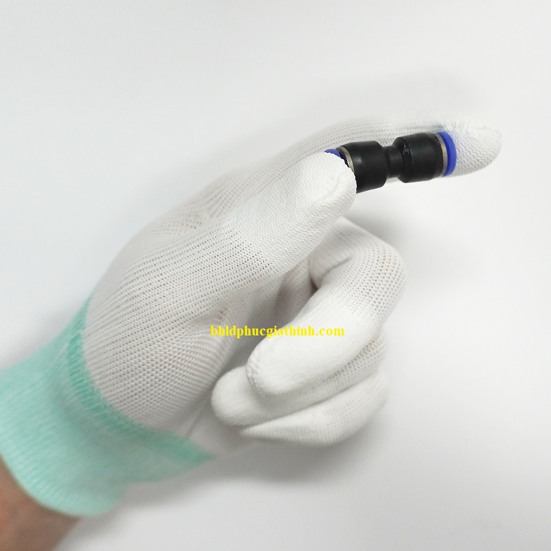 Găng tay sợi Polyester phủ PU ngón chống tĩnh điện màu trắng