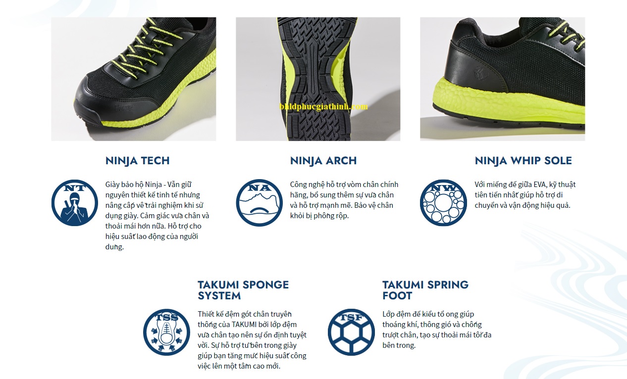 Giày bảo hộ siêu nhẹ kiểu dáng thể thao Takumi Ninja Nhật Bản