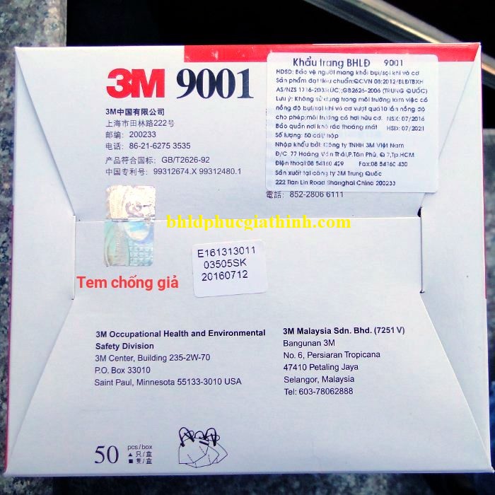Khẩu trang lọc bụi cao cấp 3M 9001 chính hãng tiêu chuẩn KN90