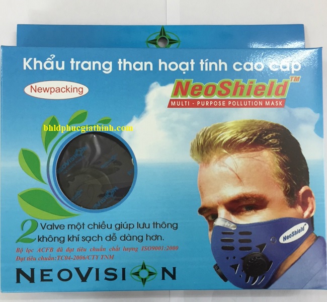 Khẩu trang than hoạt tính 2 van thở NeoShield lọc khuẩn 99% thương hiệu NeoVision