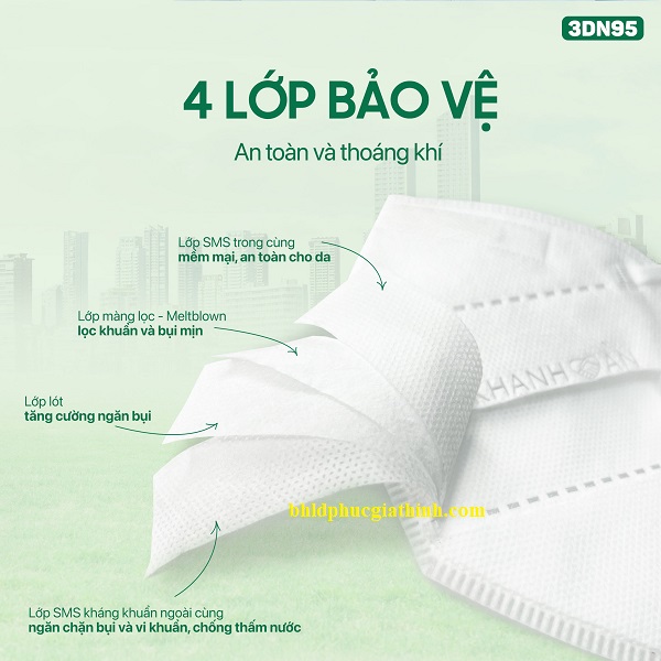 Khẩu trang y tế 4 lớp 3DN95 Khánh An lọc khuẩn đến 99%