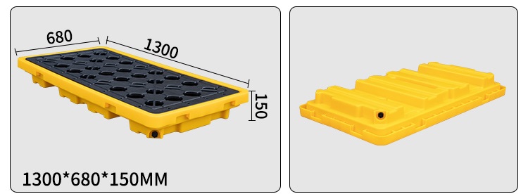 Pallet nhựa chống tràn dầu và hoá chất 2 phuy kích thước 1300x680x150mm