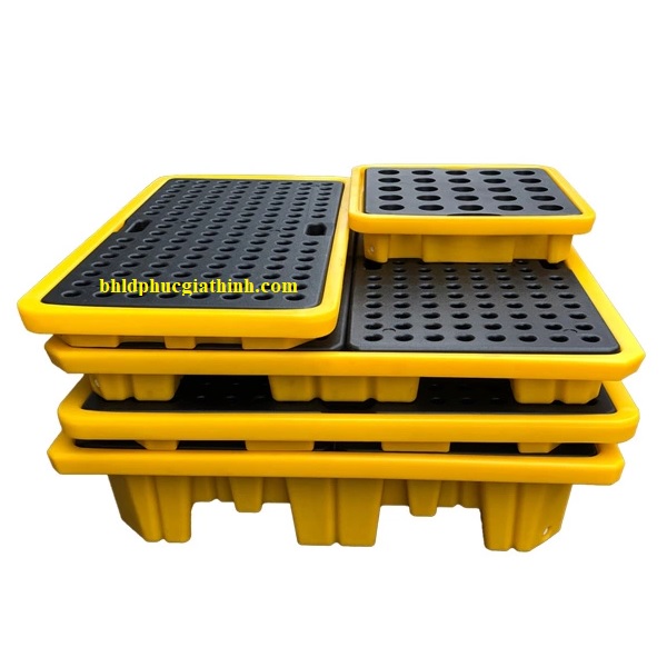 Pallet nhựa chống tràn dầu và hoá chất 2 phuy kích thước 1300x680x150mm