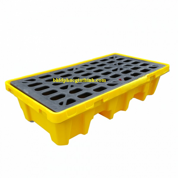 Pallet nhựa chống tràn dầu và hoá chất 2 phuy kích thước 1300x680x300mm