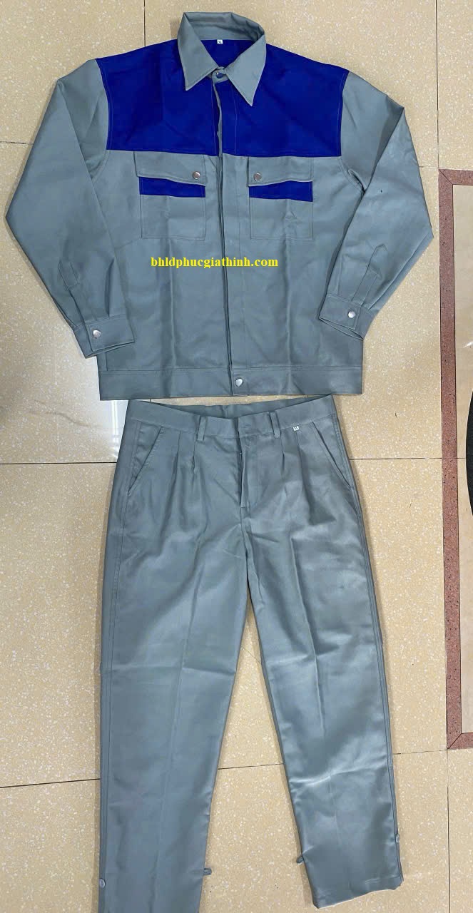 Quần áo bảo hộ đồng phục phối màu xám xanh bích cho công nhân kỹ thuật